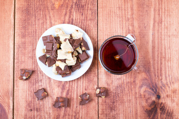 Tea and nut chocolate pieces