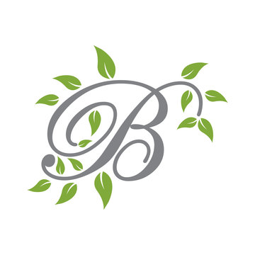 letter scrip with leaf green
