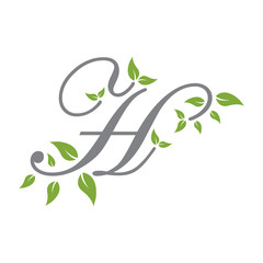 letter scrip with leaf green