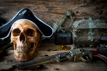 pirate skull concept , still life