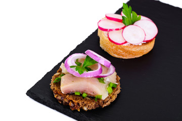 Sandwich of Corn Bread, Herring and Radish