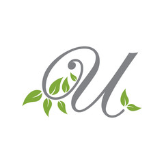 letter scrip with leaf green