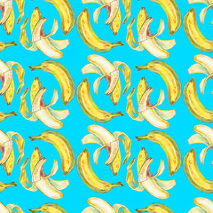 Seamless pattern with hand drawn bananas