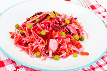 Salad of Beets and Carrots with Sauerkraut, Green Pea,  Spices