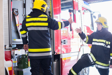 Fototapeta premium Firemans on duty,under ehposed photo