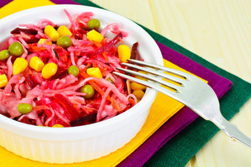 Salad of Beets and Carrots with Sauerkraut, Green Pea,  Spices