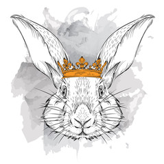 Hand draw Image Portrait rabbit in the crown. African / indian / totem / tattoo design. Use for print, posters, t-shirts. Hand draw vector illustration