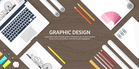 Graphic web design. Drawing and painting. Development. Illustration, sketching, freelance. User interface. UI. Computer, laptop. Wood texture.