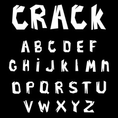 broken alphabet with cracks. Abstract shift cut out by scissors alphabet. Art and craft design. Capital letters. Vector illustration.
