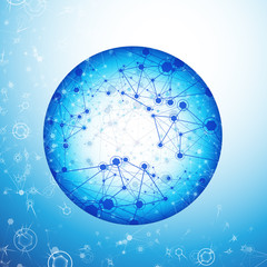 Global Network On Blue Background - Vector Illustration, Graphic Design. Point And Curve Constructed The Sphere