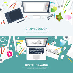 Graphic web design. Drawing and painting. Development. Illustration, sketching, freelance. User interface. UI. Computer, laptop.