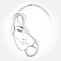 Abstract women face line art drawing.
