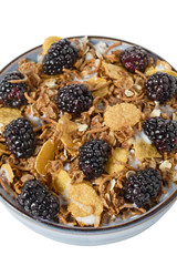 blackberry fruit and cereal in bowl