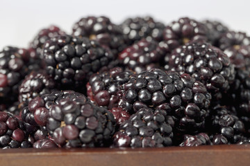 a pile of blackberries on the bowl