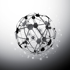 Global Network On Gray Background - Vector Illustration, Graphic Design. Point And Curve Constructed The Sphere
