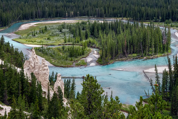 Bow River and the Hoodoos near Banff Canadian Rockies Alberta Canada