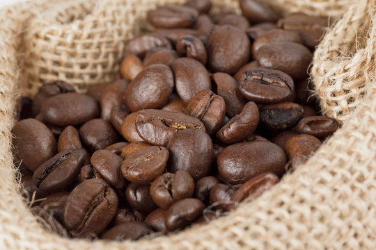 close-up image of coffee on the sack