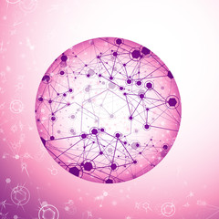 Global Network On Violet Background - Vector Illustration, Graphic Design. Point And Curve Constructed The Sphere