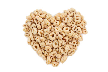 cereals arranged in heart shape.