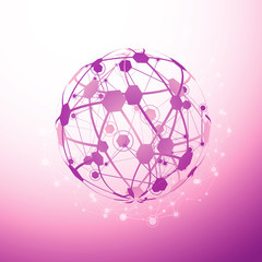 Global Network On White Background - Vector Illustration, Graphic Design. Point And Curve Constructed The Sphere