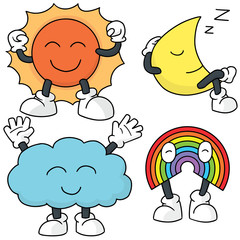 vector set of sun, moon, cloud and rainbow