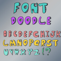 alphabet doodle font color vector design