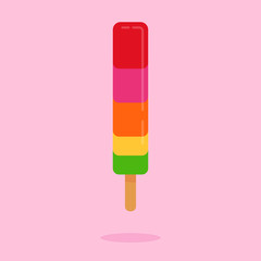 Colorful ice cream vector illustration with shadow and pink background.