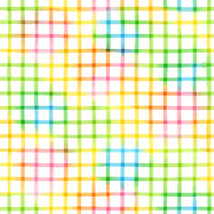 Seamless pattern with checkered watercolor geometric texture