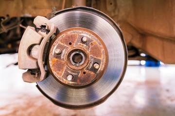 Maintenance scene : Cars Disk Brake System - close up with copy space
