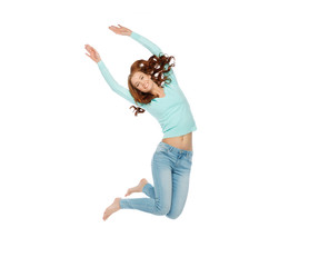 smiling young woman jumping in air