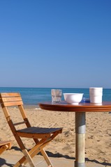 coffee house table on beach