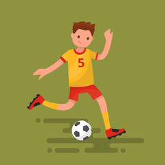 Soccer player kicks the ball. Vector illustration