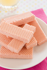 Pink wafers a cream filled wafer confection a favourite British tea time biscuit