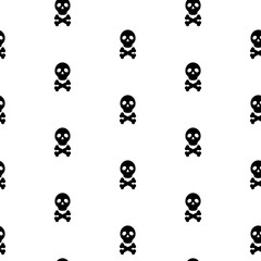 Skull black and white continuous vector pattern. Skull head and bones simple seamless textile pattern.