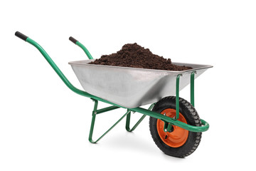 Studio shot of a wheelbarrow full of dirt