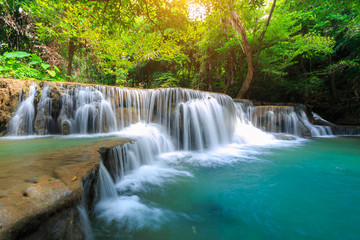 The landscape photo, Huay Mae Kamin Waterfall, beautiful waterfall in deep forest, Kanchanaburi province, Thailand