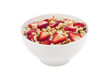 ring cereals with strawberry toppings
