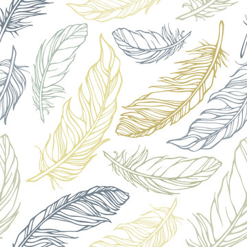 Seamless pattern with decorative feathers