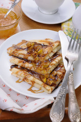Pancakes for breakfast with apple