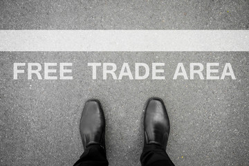 Black shoes standing at free trade area