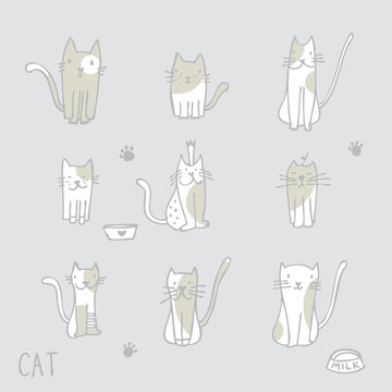 Cats - Freehand drawings -Set of cat illustrations