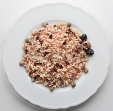 Risotto anchovies capers tomato olives