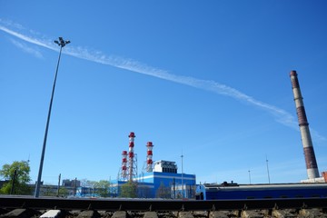 Fototapeta premium Industrial view on city plant factory