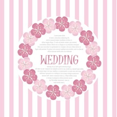 Beautiful vintage floral wedding invitation card, hand draw pink flowers, vector illustration