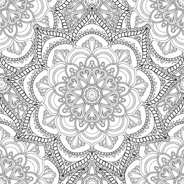 Coloring pages for adults.Decorative hand drawn doodle nature ornamental curl vector sketchy seamless pattern.