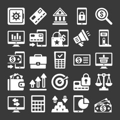 Vector banking icons set. White finance and banking icons set
