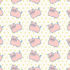 Pink Pigs Farm Animal Retro Style Pattern.Cute Illustration Isolated Background.