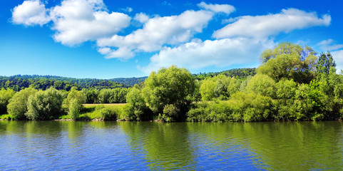 Fototapeta premium Silent lake under blue sky.