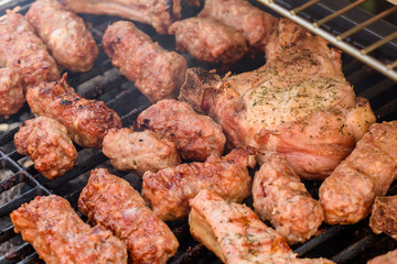 Traditional Romanian Barbecue With Pork Meat Rolls (Mici Or Mititei)