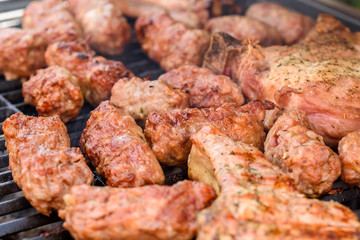 Traditional Romanian Barbecue With Pork Meat Rolls (Mici Or Mititei)